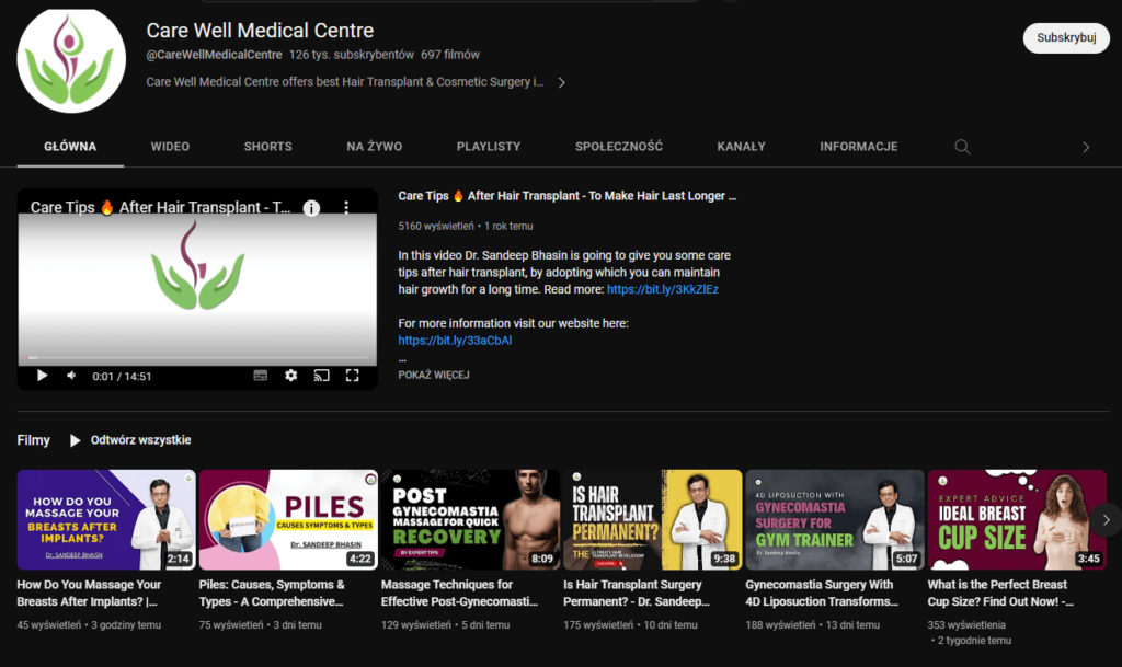 Kanał YouTube kliniki